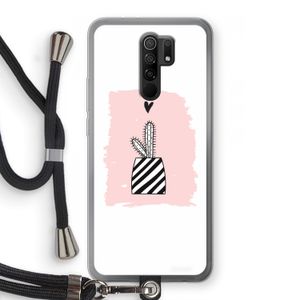 Zwart-wit cactus: Xiaomi Redmi 9 Transparant Hoesje met koord