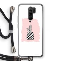 Zwart-wit cactus: Xiaomi Redmi 9 Transparant Hoesje met koord