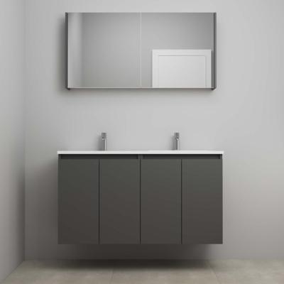 On-Line Badkamermeubelset - 120 cm - Bouwpakket - Greeploos 4 Deuren - Acryl Wastafel - 2 Kraangaten - Spiegelkast - Mat Antraciet