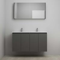 On-Line Badkamermeubelset - 120 cm - Bouwpakket - Greeploos 4 Deuren - Acryl Wastafel - 2 Kraangaten - Spiegelkast - Mat Antraciet