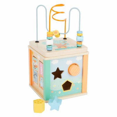 Small Foot houten activiteitenkubus en motoriekspiraal pastel