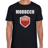 Marokko landen supporter t-shirt met Marokkaanse vlag schild zwart heren 2XL  - - thumbnail