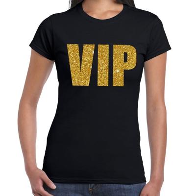 VIP tekst t-shirt - zwart - glitter and glamour thema - gouden glitter letters - dames VIP tekst t-shirt - zwart - glitter and glamour thema - gouden glitter letters - dames