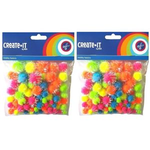 150x Knutsel pompoms neon gekleurd met glitters