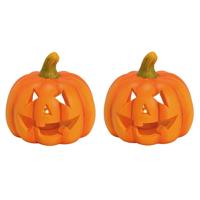 Theelichthouder / windlicht pompoen - Set van 2x stuks - 13 x 12 cm - Halloween - oranje - polystone