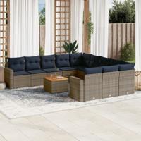 12-delige Loungeset met kussens poly rattan grijs