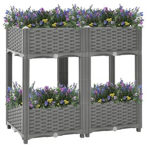 The Living Store Rattan-look Verhoogde Tuinbak - 80 x 40 x 71 cm - Lichtgrijs - PP