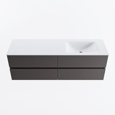 MONDIAZ VICA 150cm badmeubel onderkast Dark Grey 4 lades. Wastafel CLOUD rechts zonder kraangat, kleur Talc.