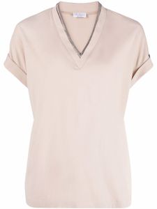 Brunello Cucinelli t-shirt en coton stretch à col v - Tons neutres