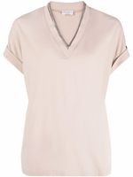 Brunello Cucinelli t-shirt en coton stretch à col v - Tons neutres