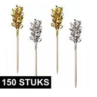 Cocktailprikkers/Decoratieprikkers - 150x - goud/zilver - lametta - oud en nieuw feest prikkertjes