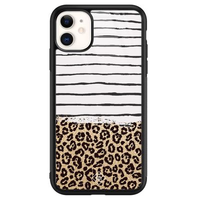iPhone 11 glazen hardcase - Leopard lines