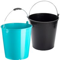 Blauwe en zwarte schoonmaakemmers/huishoudemmers set 15 liter en 32 x 31 cm