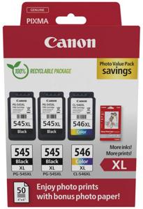Canon photo value pack 2 x PG-545XL + 1 x CL-546XL, 300 - 400 pagina&apos;s, OEM 8286B015, 4 kleuren