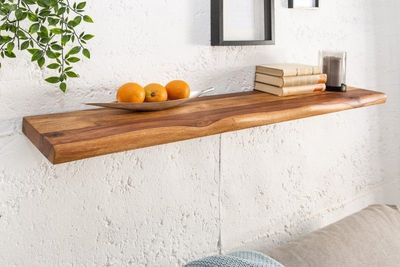 Stevige wandplank MAMMUT 80cm Sheesham plank met boomrand - 40957
