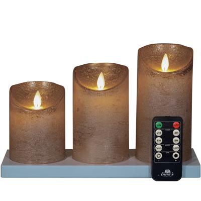 Anna's Collection Oplaadbare LED kaarsen - 3x - brons - oplaadstation - stompkaarsen