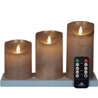 Anna's Collection Oplaadbare LED kaarsen - 3x - brons - oplaadstation - stompkaarsen