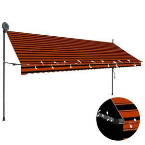 VidaXL Luifel handmatig uitschuifbaar met led 400 cm oranje en bruin