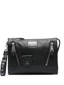 Moschino pochette en cuir à logo appliqué - Noir