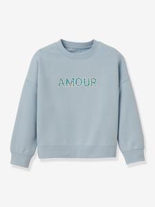 Sweater voor meisjes met boodschap van CYRILLUS in Liberty® katoen van biokatoen hemelsblauw