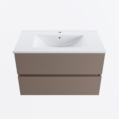 MONDIAZ VICA 80cm badmeubel onderkast Smoke 2 lades. Wastafel DENIA midden 1 kraangat, kleur Glanzend Wit.
