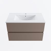 MONDIAZ VICA 80cm badmeubel onderkast Smoke 2 lades. Wastafel DENIA midden 1 kraangat, kleur Glanzend Wit.