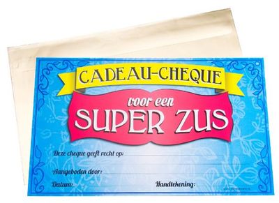 cadeaucheque Zus 34,5 cm papier blauw/roze cadeaucheque Zus 34,5 cm papier blauw/roze