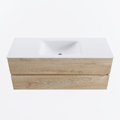 MONDIAZ VICA 120cm badmeubel onderkast Washed Oak 2 lades. Wastafel CLOUD midden zonder kraangat, kleur Talc.