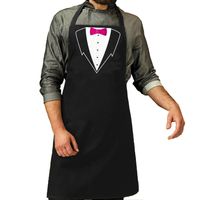 Ober grappig cadeau schort met roze strik - heren zwart