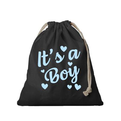 Canvas cadeautasje / kraamcadeau tasje - It's a boy - zwart - met koord - 25 x 30 cm Canvas cadeautasje / kraamcadeau tasje - It's a boy - zwart - met koord - 25 x 30 cm