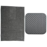 MSV Douche anti-slip mat en droogloop mat - Sevilla badkamer set - rubber/microvezel - donkergrijs