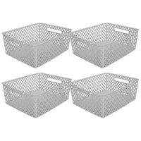 5Five Opbergmand/box van kunststof - 4x - grijs - 29 x 35 x 13 cm - 11 liter