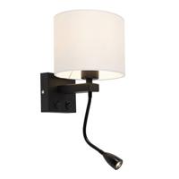 QAZQA Moderne wandlamp zwart met witte kap - Brescia - thumbnail