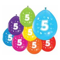 Globos Ballonnen 2-zijdig geprint cijfer 5, 8st.