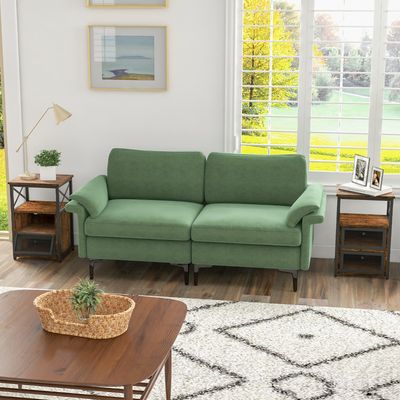 (Twee) Moderne Salontafel Bijzettafel met 2 Uitklapbare Laden & Open Schap Nachtkastje met 3 Etages en Metalen Frame Bruin