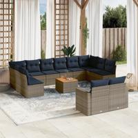 13-delige Loungeset met kussens poly rattan grijs