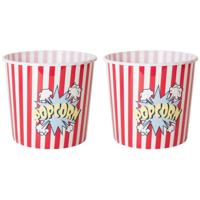 Popcorn bak - 2x - rood/wit - kunststof - D21 cm - 7 liter - herbruikbaar