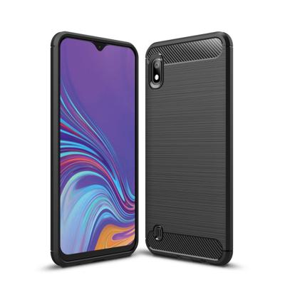 Geborsteld textuur Carbon Fiber schokbestendig TPU Case voor Galaxy A10 (zwart)