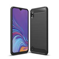 Geborsteld textuur Carbon Fiber schokbestendig TPU Case voor Galaxy A10 (zwart)