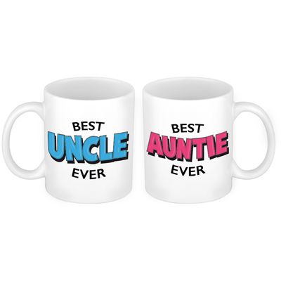 Best Auntie en Best Uncle mok - Cadeau beker set voor Oom en Tante