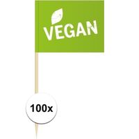 100x Vlaggetjes prikkers Vegan 8 cm hout/papier   -