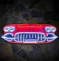 Chevrolet Corvette Voorkant Neon Verlichting XL In Metalen Behuizing - 152 x 57 cm - thumbnail