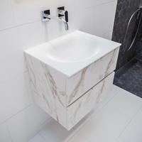 Mondiaz Vica Moon badmeubel wit carrara mat 60 cm 2 lades solid surface enkele spoelbak midden zonder kraangat - thumbnail