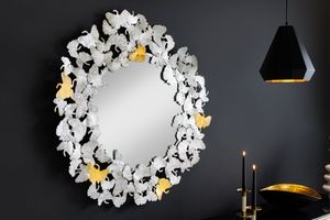 Decoratieve wandspiegel GINKGO LEAFS XL 90cm goud zilver rond handgemaakt metaal - 42778