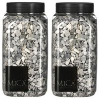 2x Decoratie/hobby steentjes mini licht grijs 650 ml