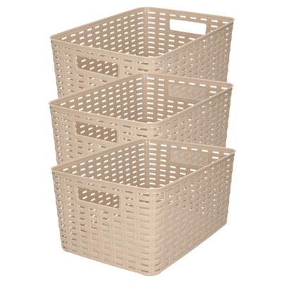 Opbergmand - 5x stuks - Kastmand - rotan kunststof - taupe - 10 Liter - 22 x 33 x 16 cm