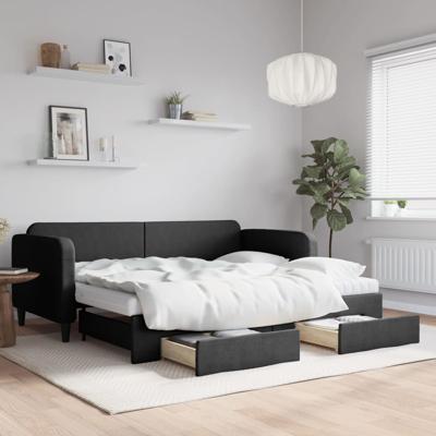 Slaapbank met onderschuifbed en lades 90x200 cm stof zwart