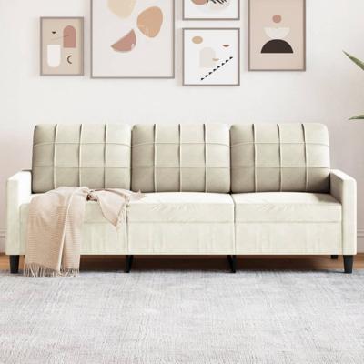 Driezitsbank 180 cm fluweel crèmekleurig