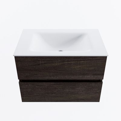 MONDIAZ VICA 70cm badmeubel onderkast Dark Brown 2 lades. Wastafel CLOUD midden zonder kraangat, kleur Talc.