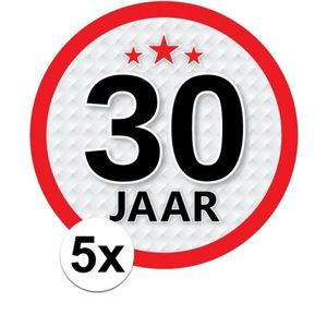 5x 30 Jaar leeftijd stickers rond verjaardag versiering   -